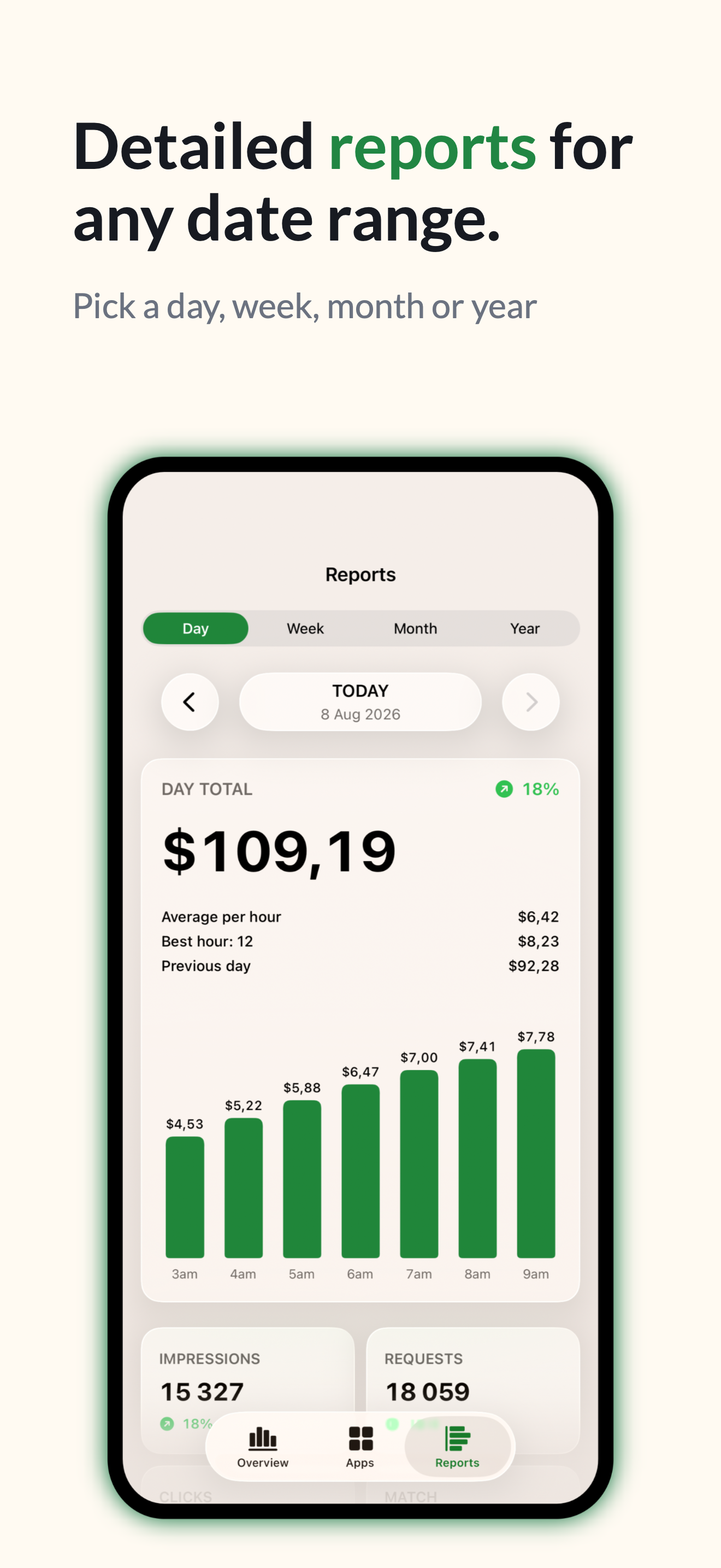 Detailed AdMob reports for any date range in the Earnings app